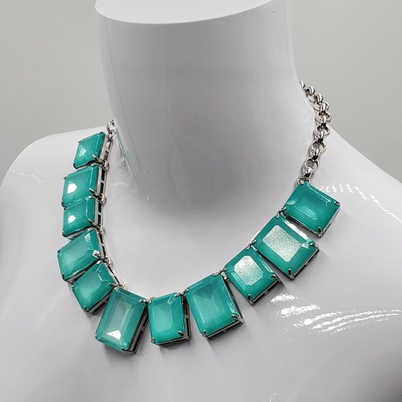 Ann Taylor Silver Aqua Faux Moonstone Bib Necklace - Picture 4 of 16